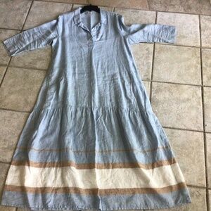 Poetry maxi dress linen light blue sleeves